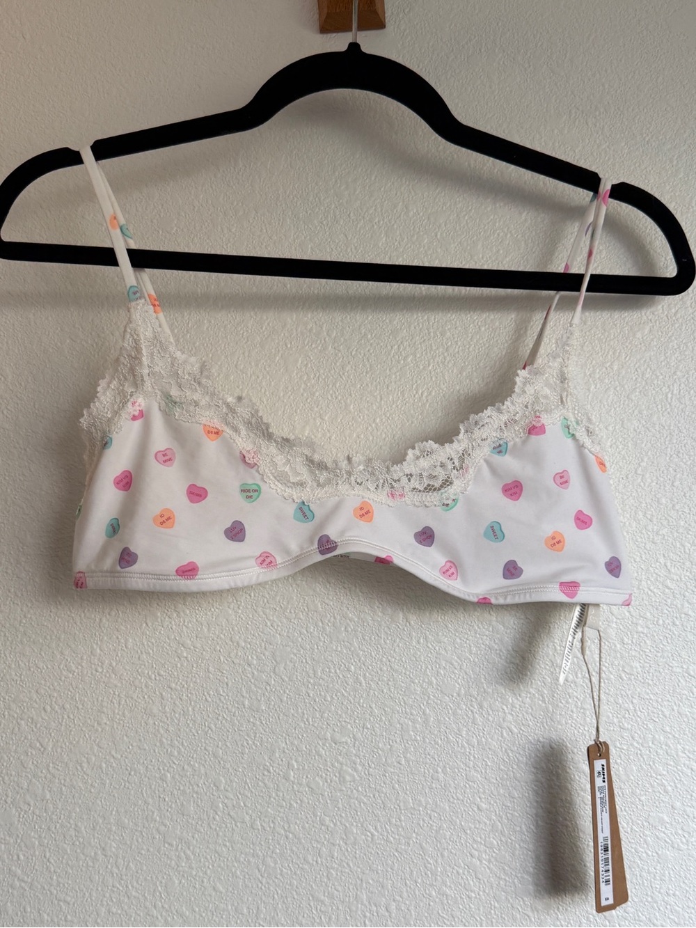 SKIMS Fits Everybody Lace Scoop Bralette NWT Marble Candy Heart Size L